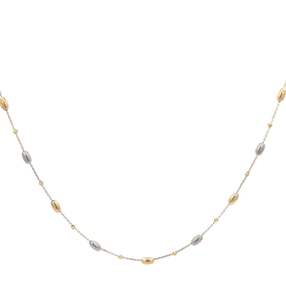 18K Bi/Tne Oval Spheres & Beads Necklace 45cm