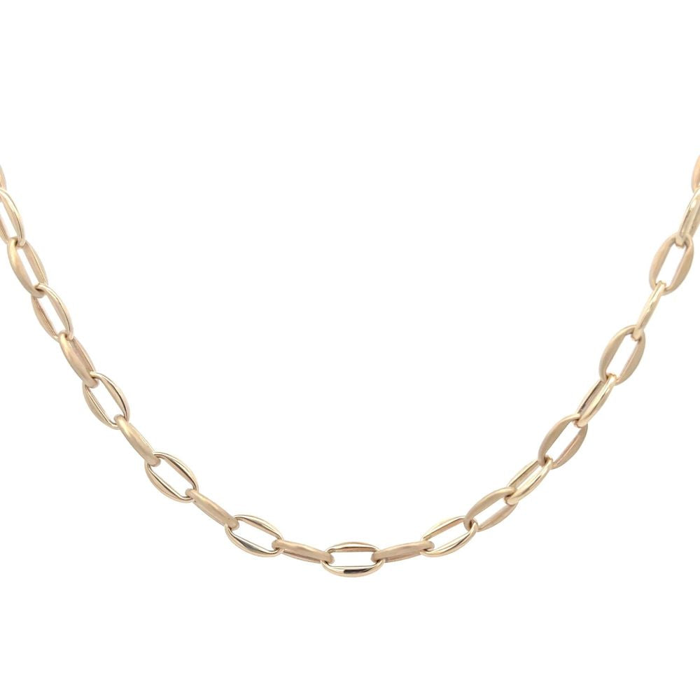 9K Yellow Gold Oval Shiny & Satin Link Necklace 50cm