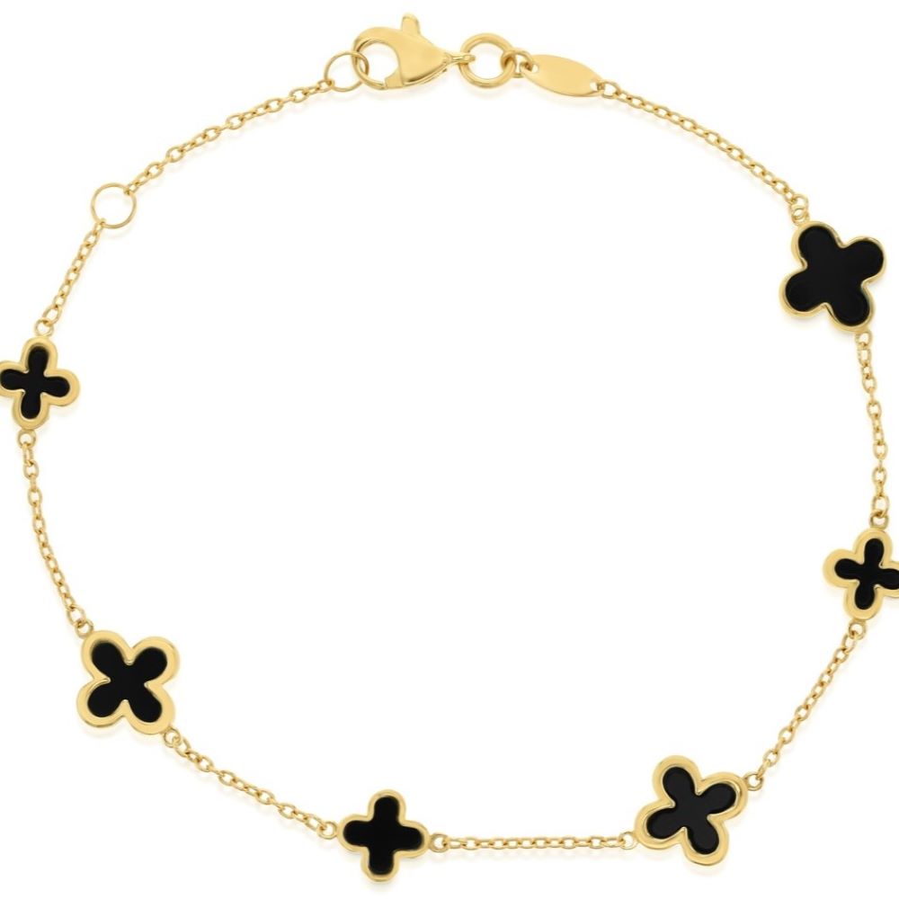 9K Yellow Gold Black Onyx Clover Bracelet