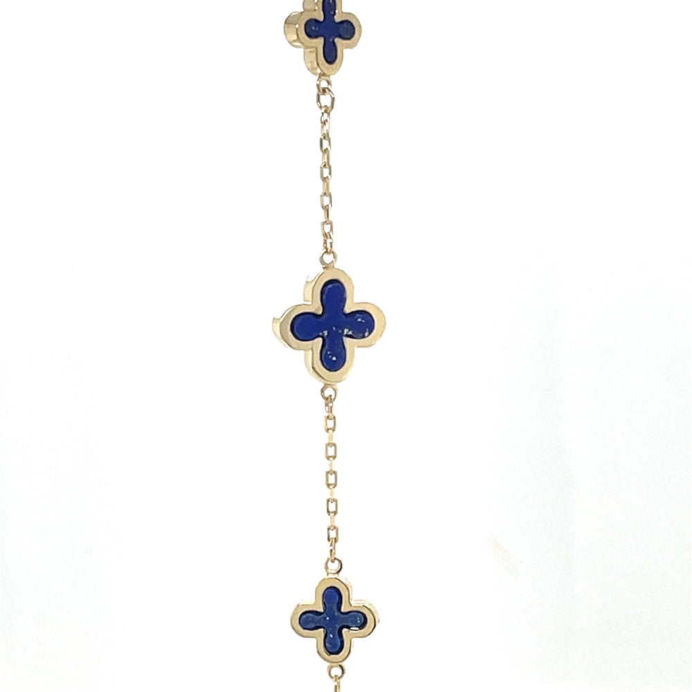 9K Yellow Gold Lapis Lazuli Flower Bracelet