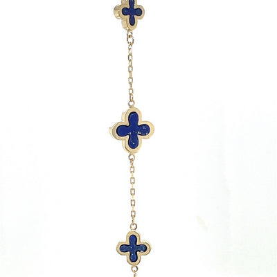 9K Yellow Gold Lapis Lazuli Flower Bracelet