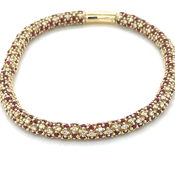 9k Yellow Gold 5.33ct Rubies & 2.68ct Diamonds Flexible Bracelet