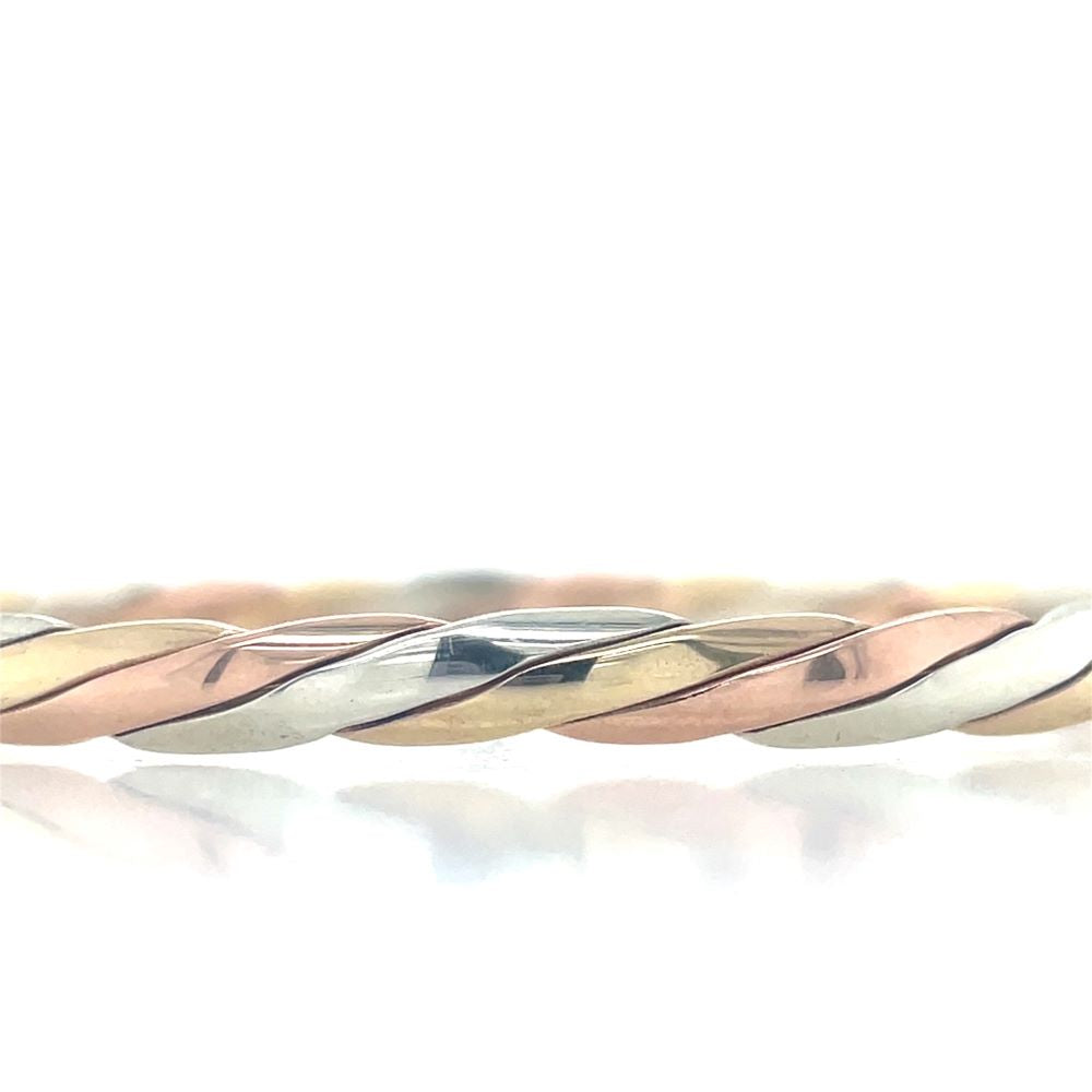 9K Tri/Tne Twisted Half Round Bangle