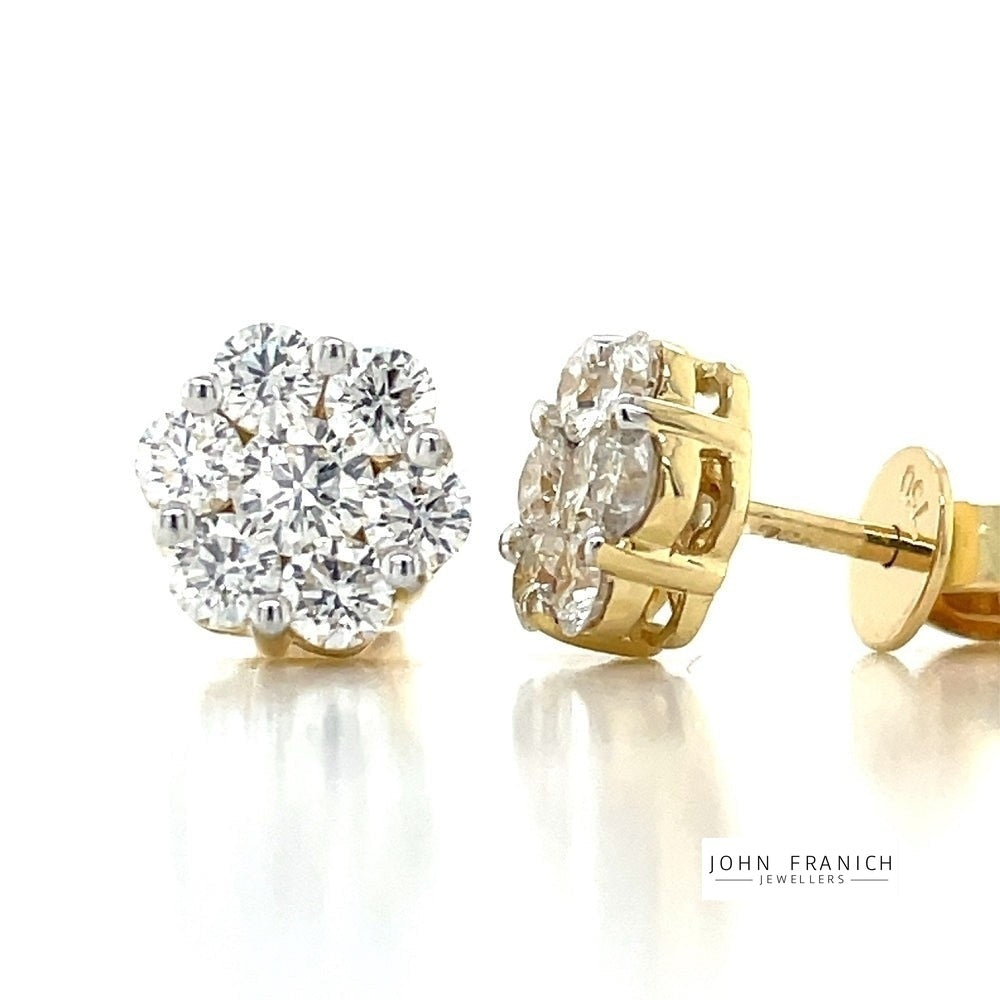 18kYellow Gold Diamond Cluster Stud Earrings