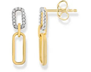 9k Yellow Gold Diamond Drop Earrings