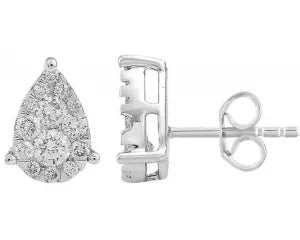9K White Gold Diamond Pear Cluster Stud Earrings