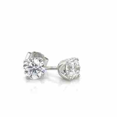9K White Gold 2= 1ct Lab Grown Diamond Stud Earrings