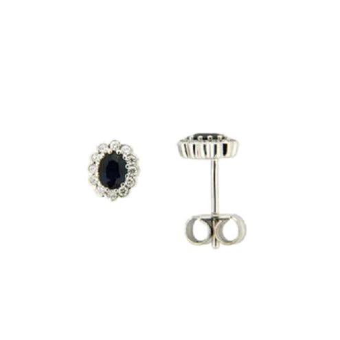 9k White Gold Sapphire & Diamonds Cluster Stud Earrings