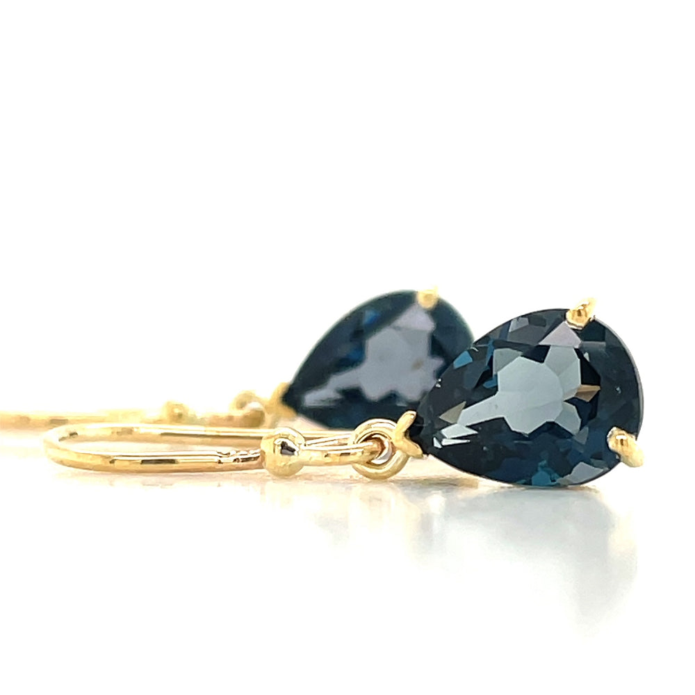 9k Yellow Gold Pear London Blue Topaz Hook Earrings john-franich-jewellers-nz
