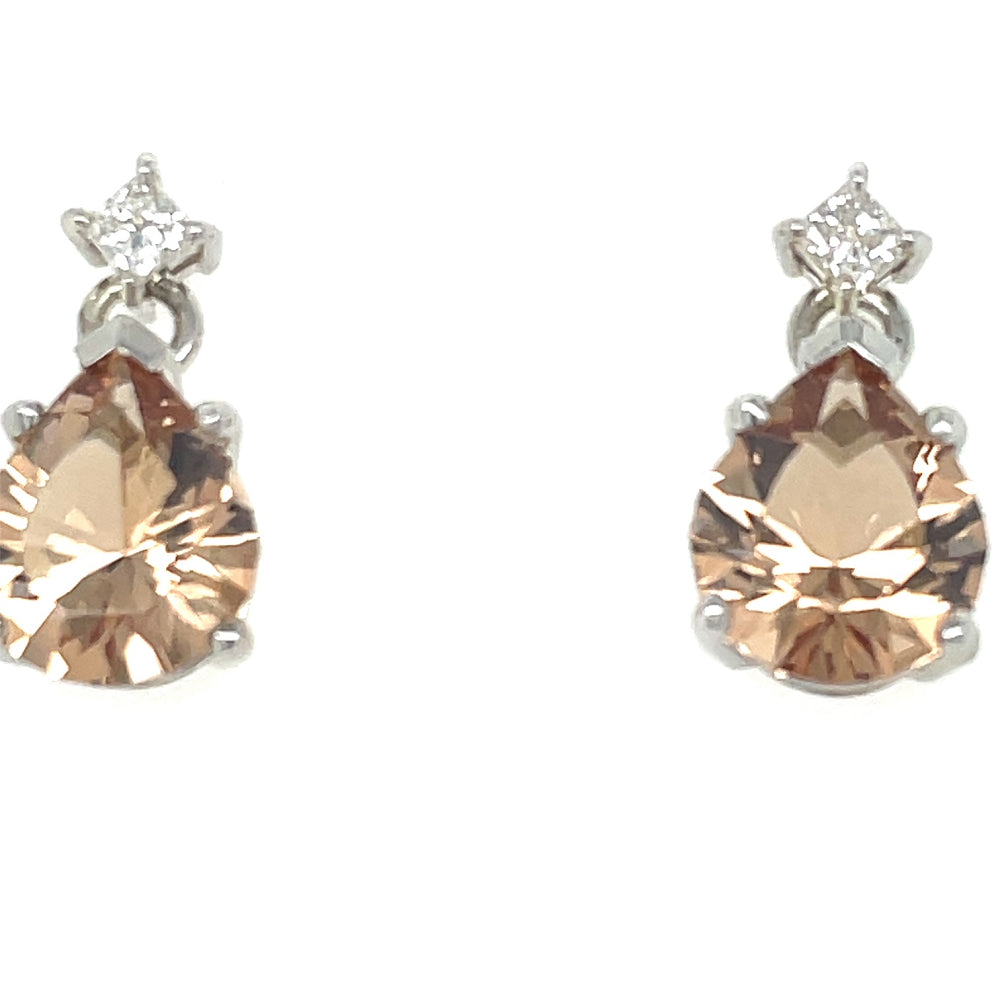 9k White Gold 6.81ct Pear Morganites & Princess Diamonds Drop Earrings