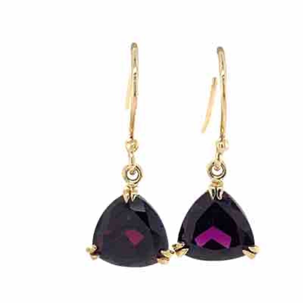 9k Yellow Gold Trillion Rhodolite Garnet Hook Earrngs