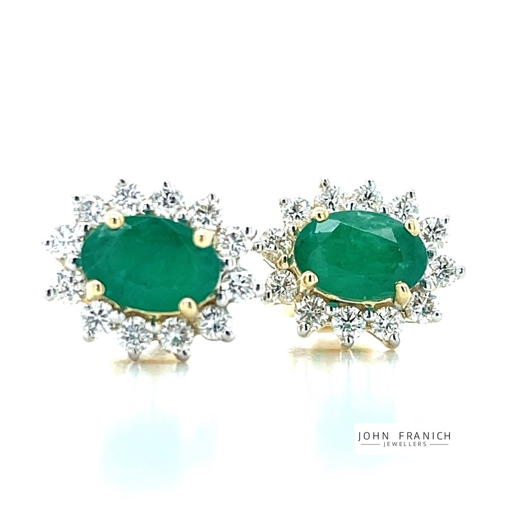 9k Yellow Gold 0.90ct Emeralds & Diamonds Stud Earrings