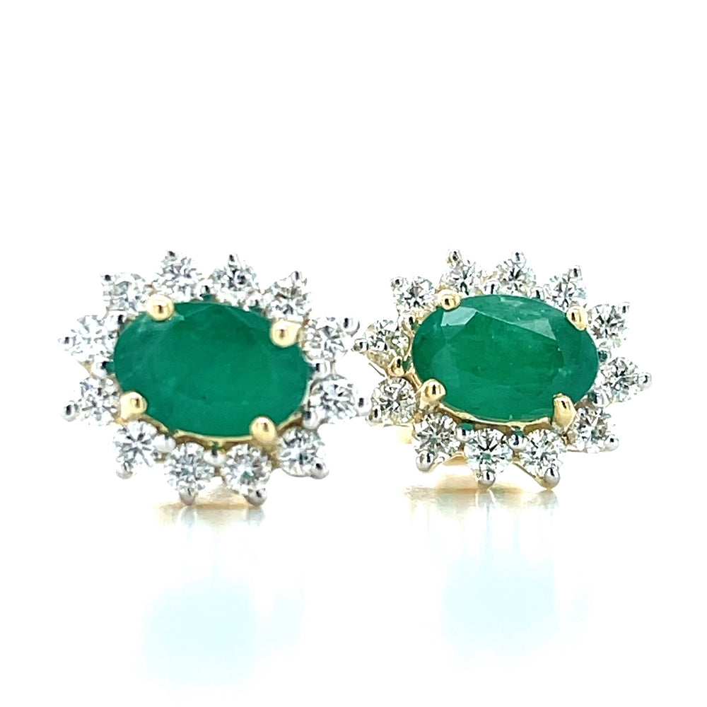 9k Yellow Gold 0.90ct Emeralds & Diamonds Stud Earrings john-franich-jewellers-nz