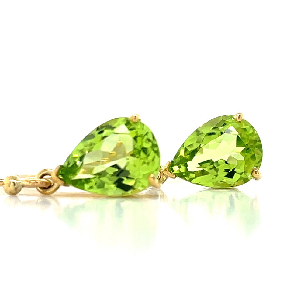 9k Yellow Pear Peridot Hook Drop Earrings