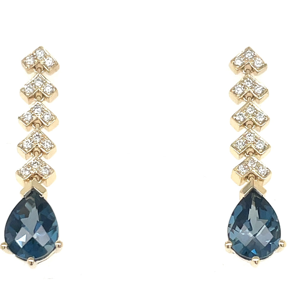 9k Yellow Gold London Blue Topaz & Diamonds Earrings