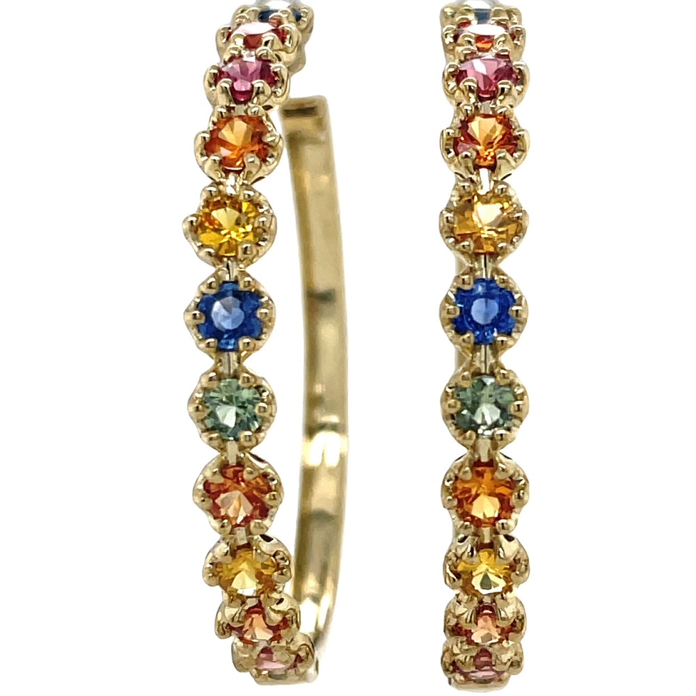 9k Yellow Gold Multi Colour Sapphires Hoop Earrings