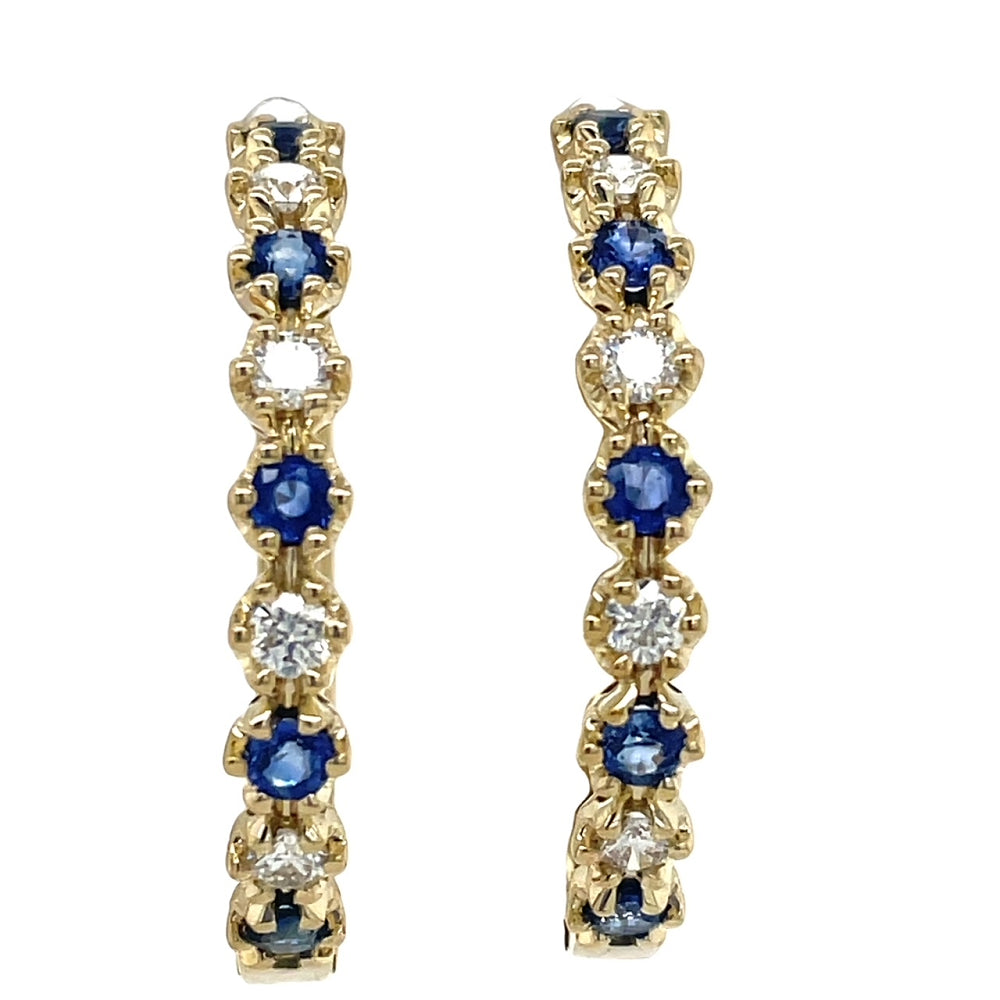 9k Yellow Gold Sapphires & Diamonds Hoop Earrings