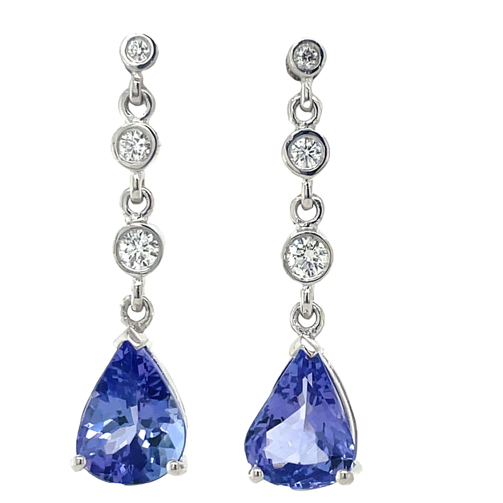 18k White Gold t Pear Tanzanite & Diamonds Drop Earrings