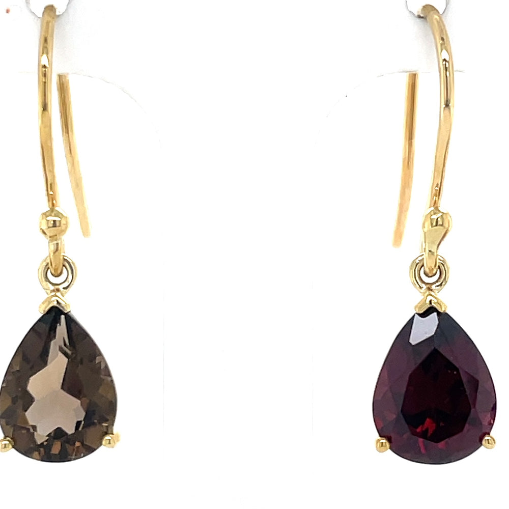 9k Yellow Gold Pear Smokey Quartz Drop Earrings