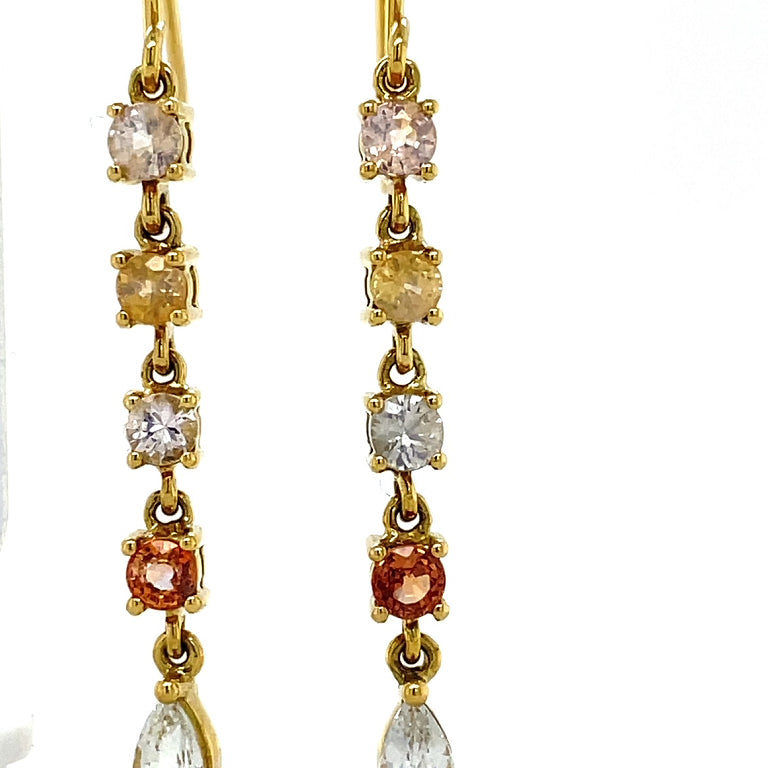 18k Yellow Gold Multi Colour Sappire Drop Earrings