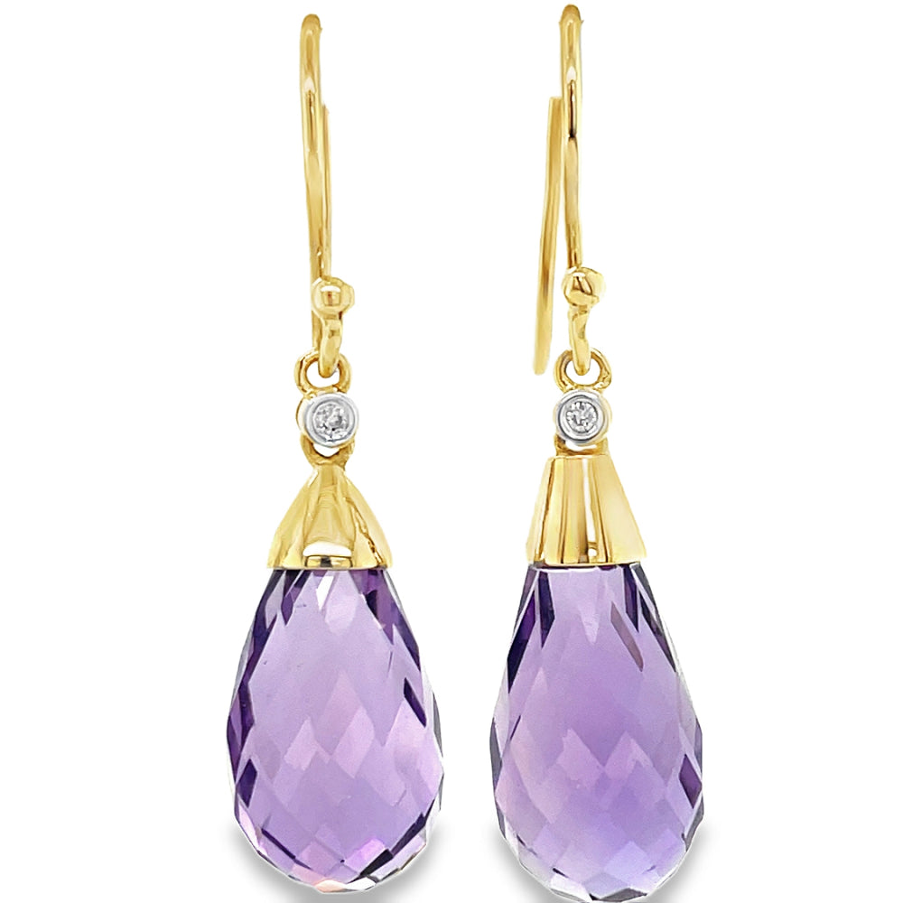 9k Yellow Gold Amethyst Briolette Drop Earrings