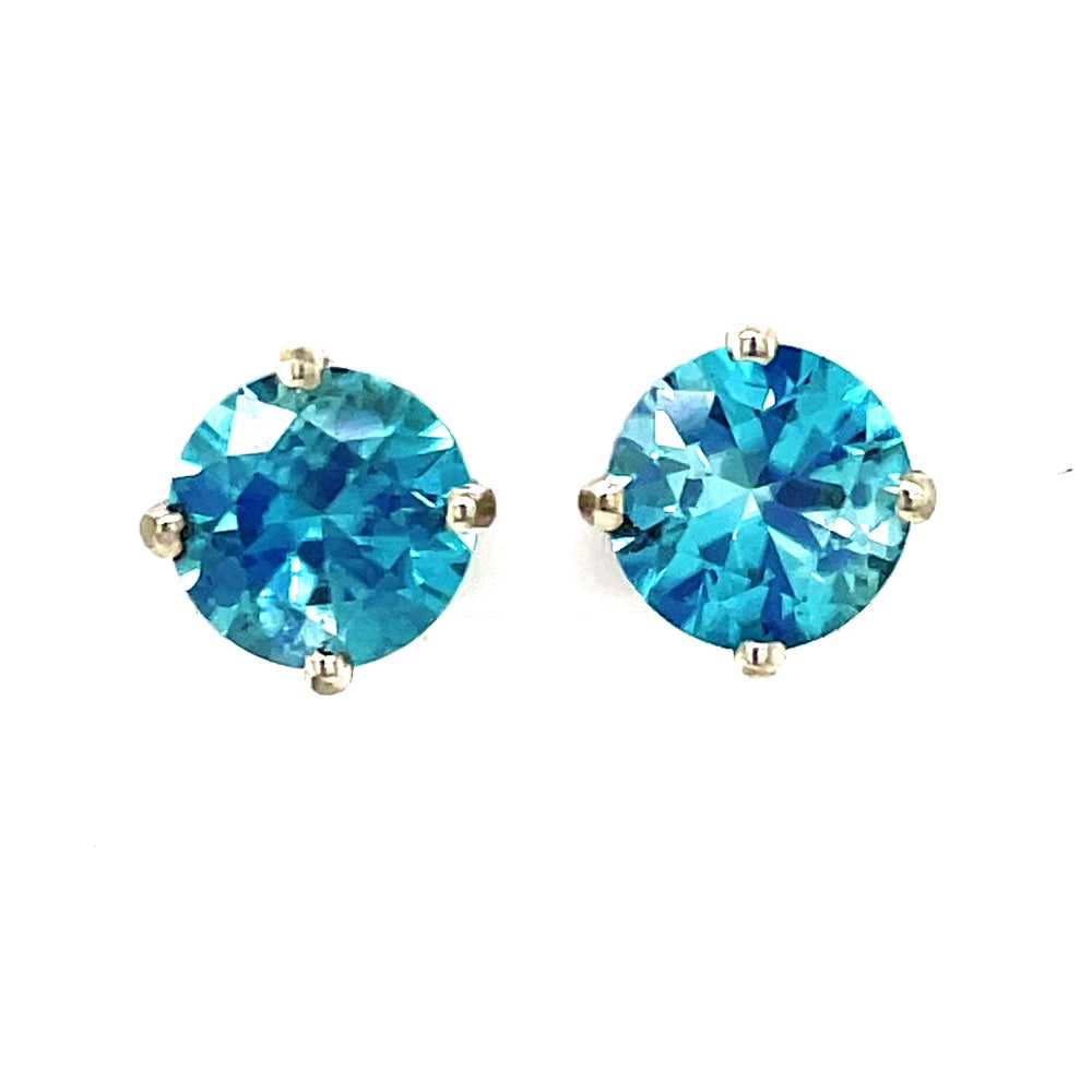 9K White Gold 3.67ct Blue Zircon Stud Earrings