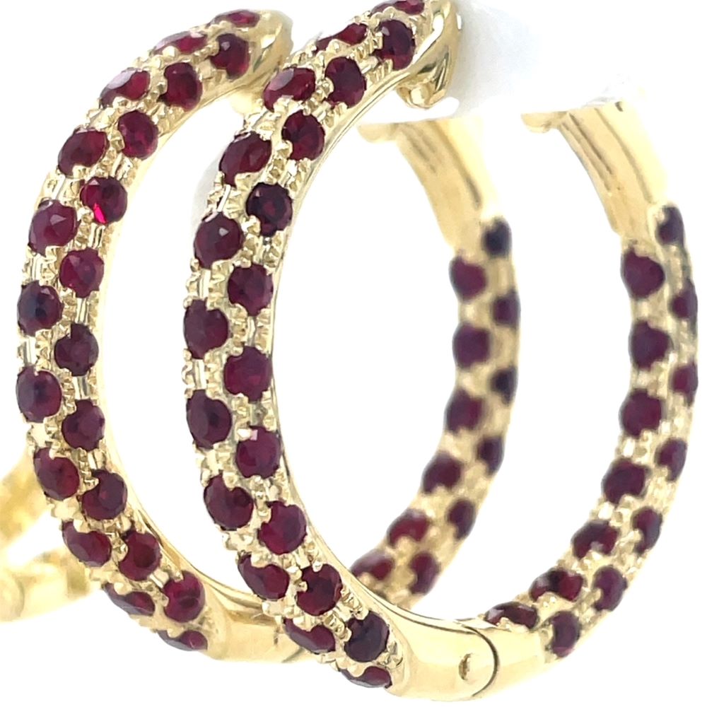 9k Yellow Gold 4.75ct Ruby Hoop Earrings