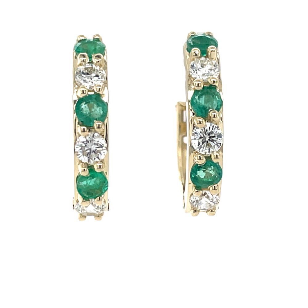 9K Yellow Gold Emerald & Diamond Huggie Earrings