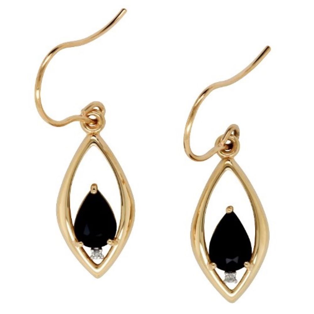 9K Yellow Gold Sapphire & Diamond Drop Earrings