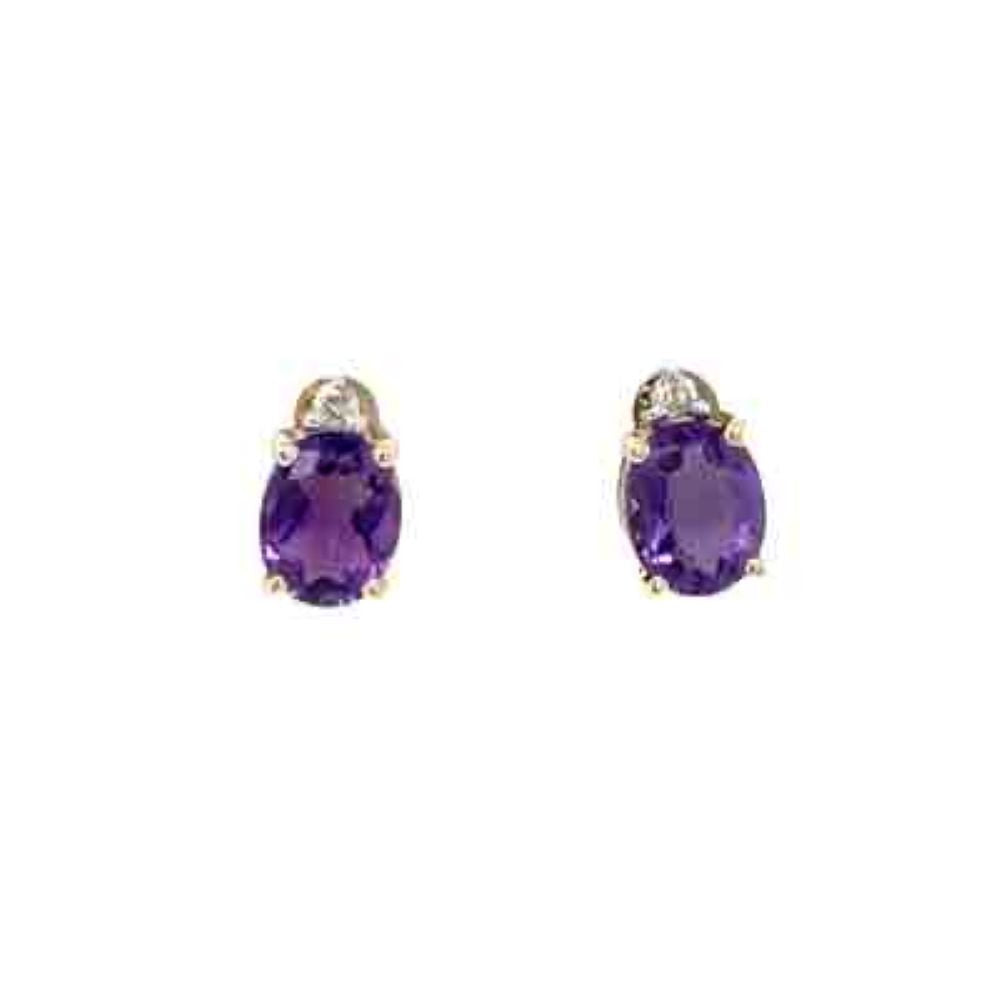 9K Yellow Gold Amethyst & Diamond Stud Earrings