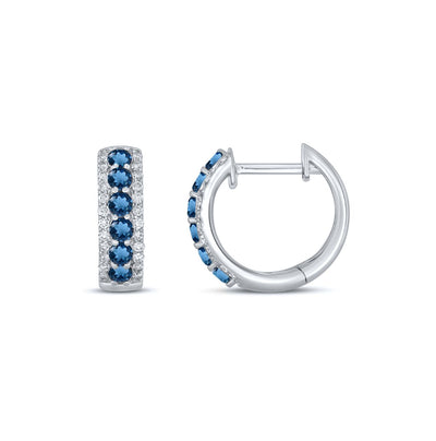9k White Gold London Blue Topaz & GH/SI Diamonds Huggie Earrings