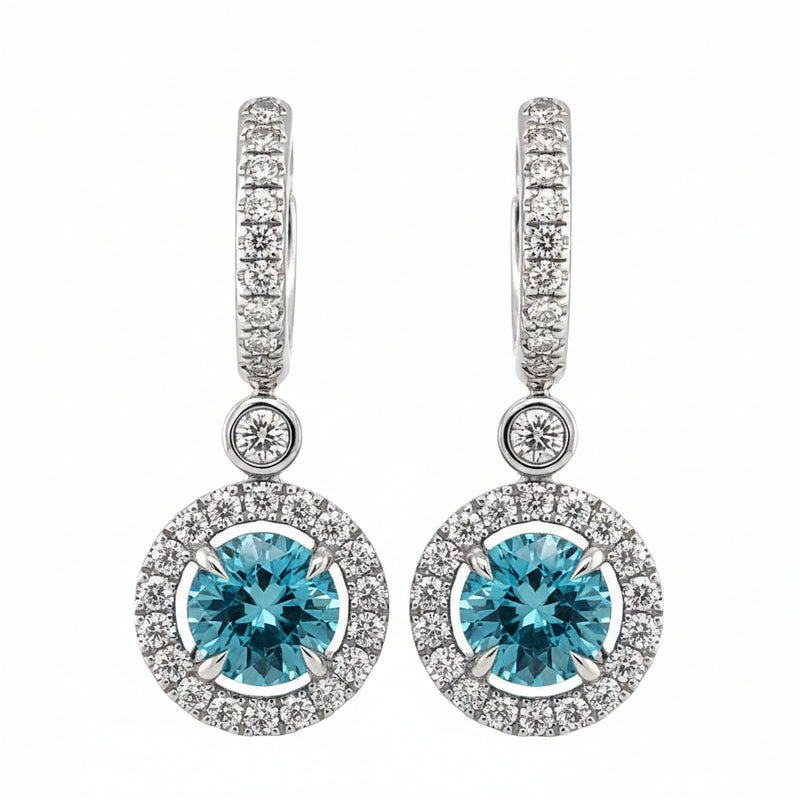 'Pacific Radiance' 18k White Gold 5.15ct Blue Zircon & Diamond Cluster Drop Earrings