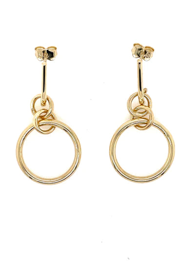 9k Yellow Gold Circle Stud Drop Earrings