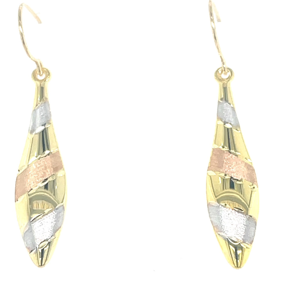 9k Trigold Diagonal Striped Marquise Drop Earrings john-franich-jewellers-nz