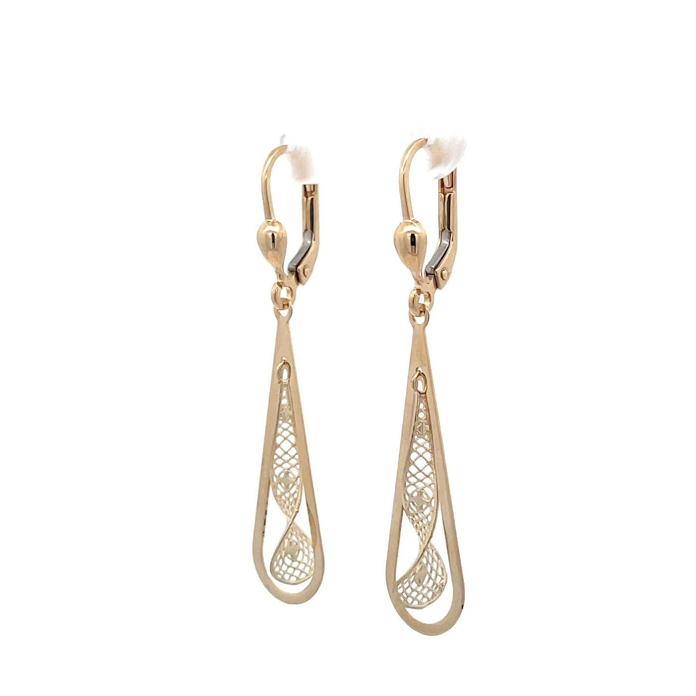 9K Yellow Gold Filigree Curved Drop Earrings