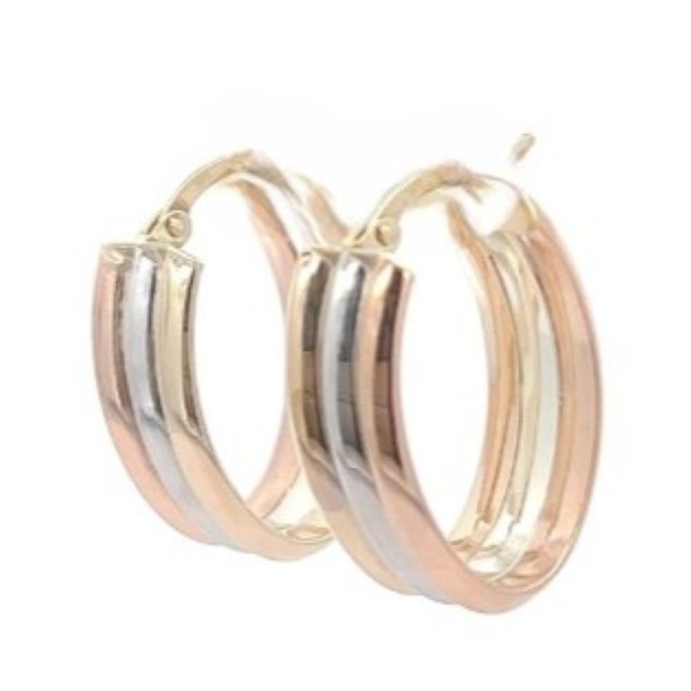 9K Tri/Tne Oval Hoop Earrings