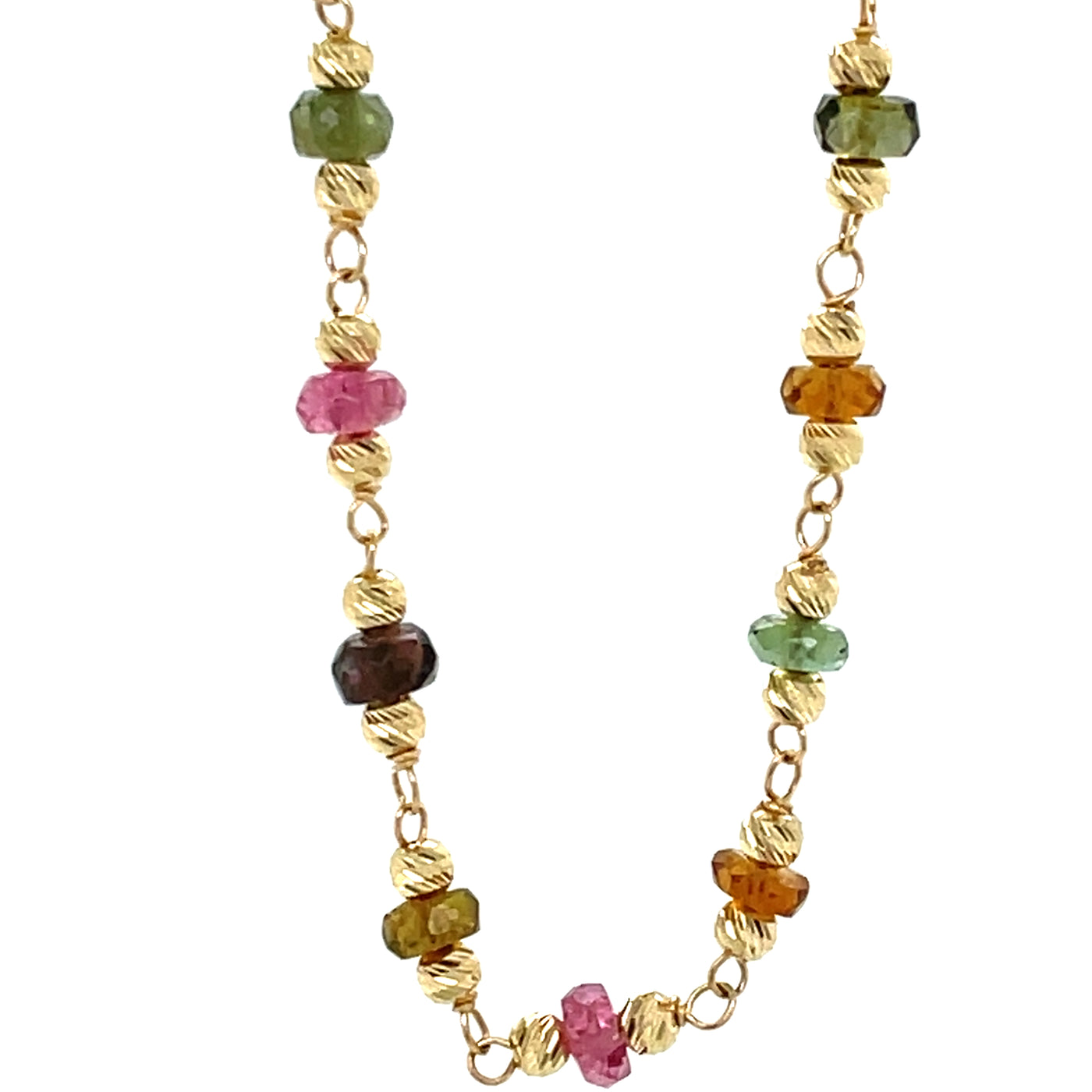 18k Yellow Gold Gemstones Necklace 45cm