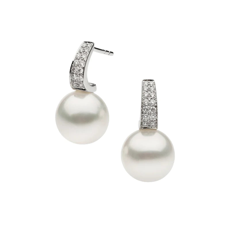 Autore18k White Gold 11mm South Seas Pearl & Diamond Stud Earrings john-franich-jewellers-nz
