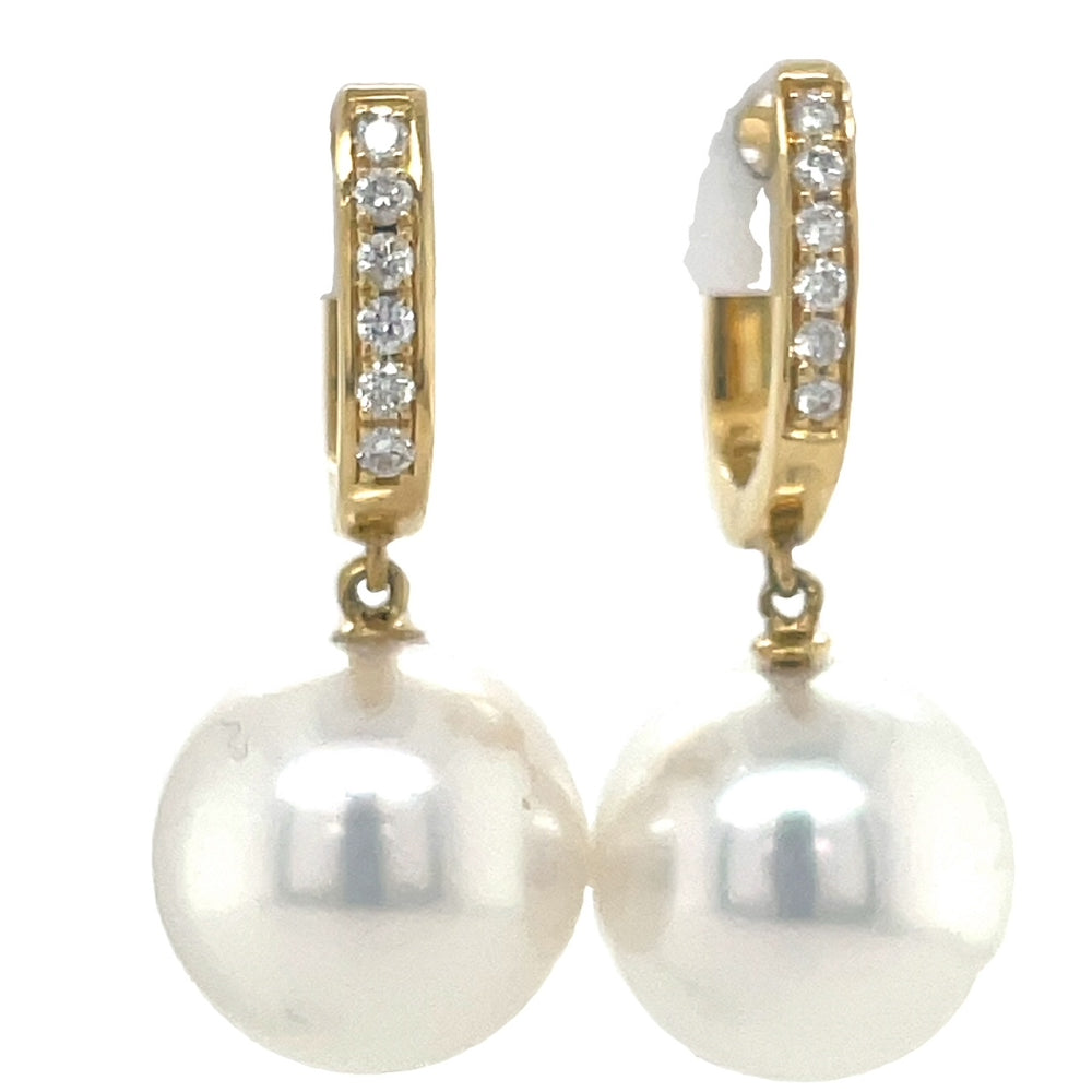 Autore 18k Yellow Gold South Sea Pearl & Diamonds Huggie Earrings