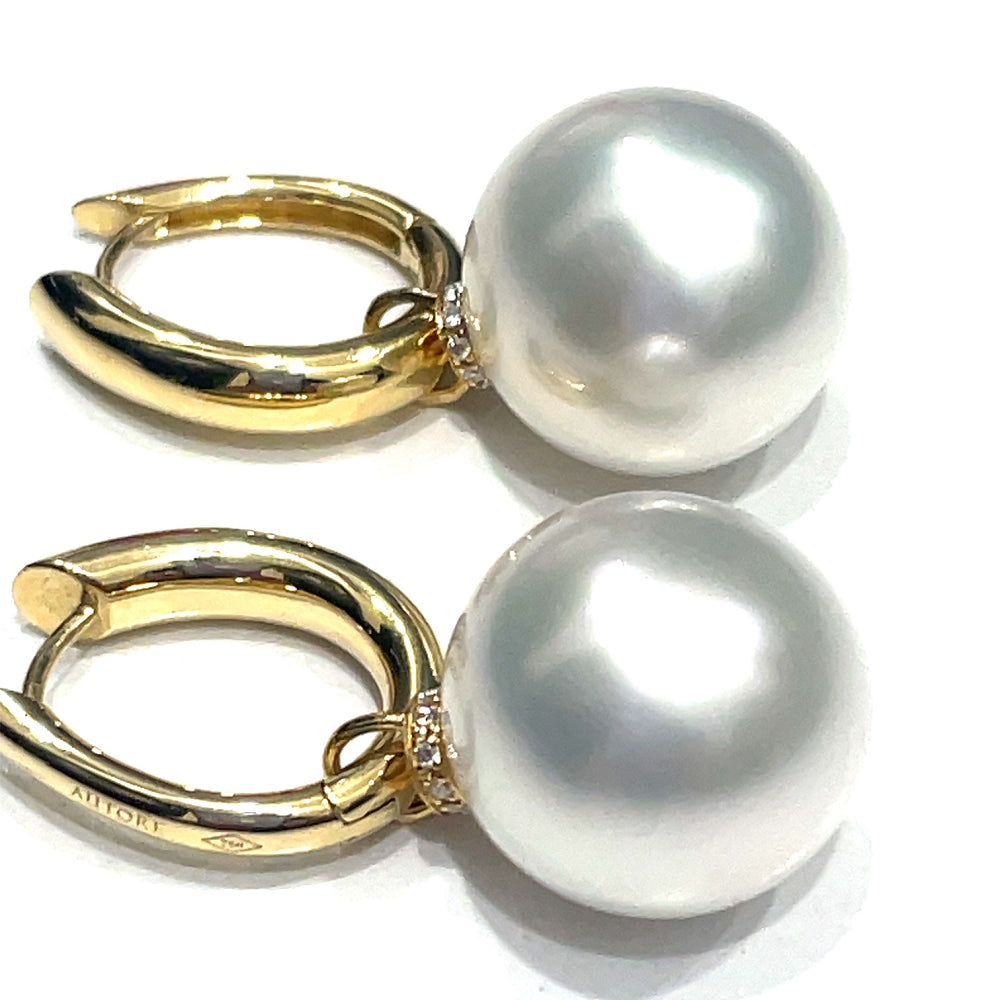 Autore South Sea Pearls & Diamonds Huggie Earrings john-franich-jewellers-nz