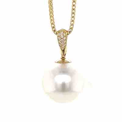 Autore 18k Yellow Gold South Sea Pearl & Diamonds Pendant