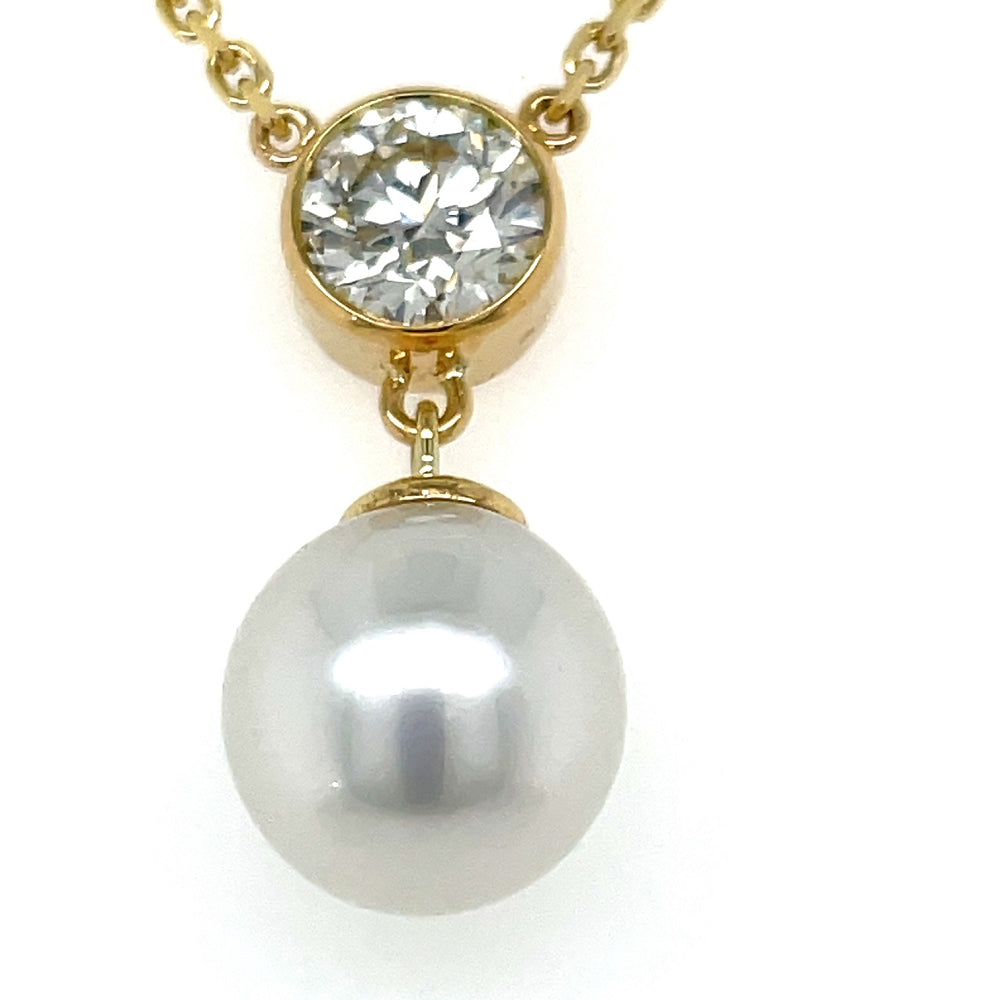 18k Gold South Seas Pearl & 1ct LG Diamond Pendant