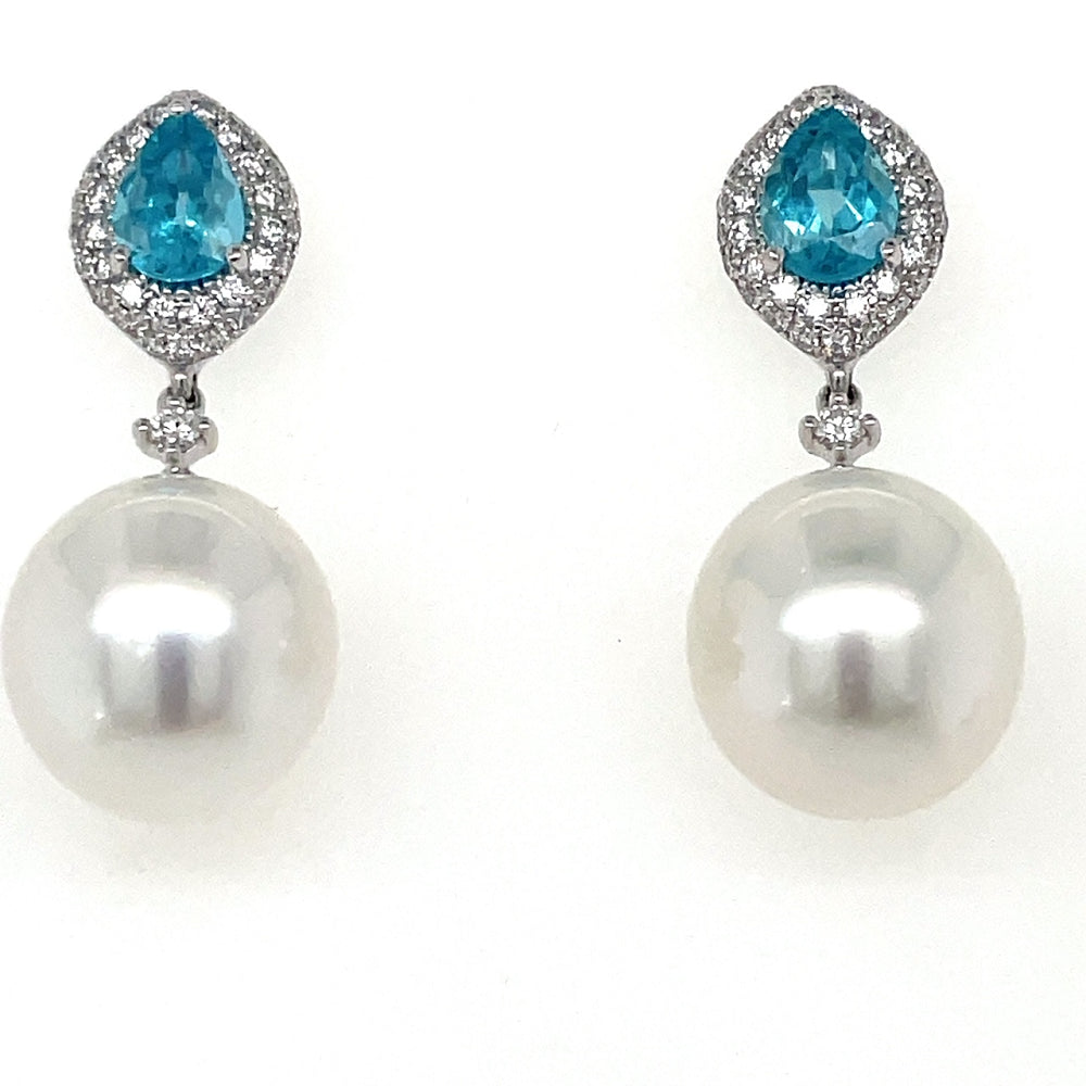 Autore 18k White Gold, Pearls, Apatite & Diamond Earrings