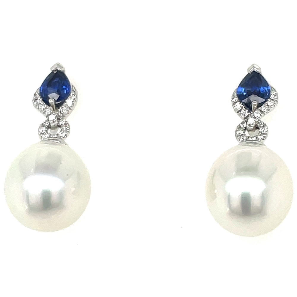 Autore 18k White Gold Pearls,Sapphires & Diamonds Earrings
