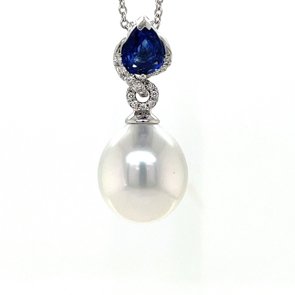 Autore 18k White Gold Pearl,Sapphire & Diamonds Pendant