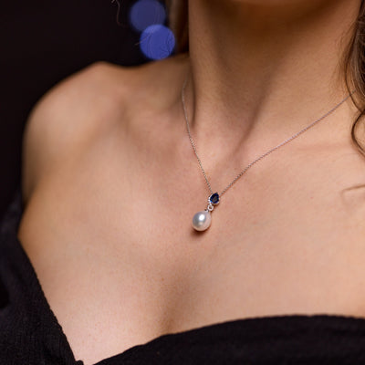 Autore 18k White Gold Pearl,Sapphire & Diamonds Pendant