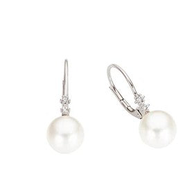 9k White Gold Pearl & Diamonds Earrings