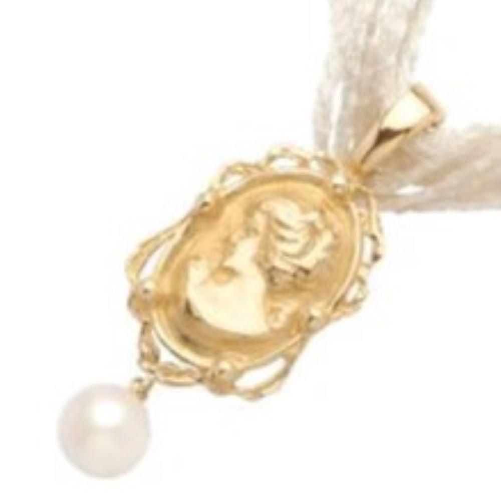 9K Yellow Gold French Cameo & Pearl Enhancer Pendant