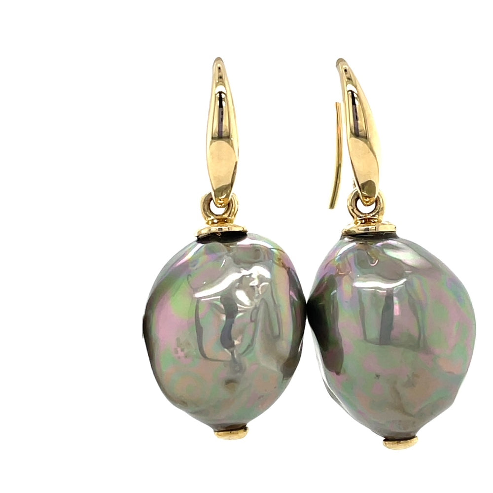 9K Yellow Gold Baroque FW Mashori Pearl Earrings