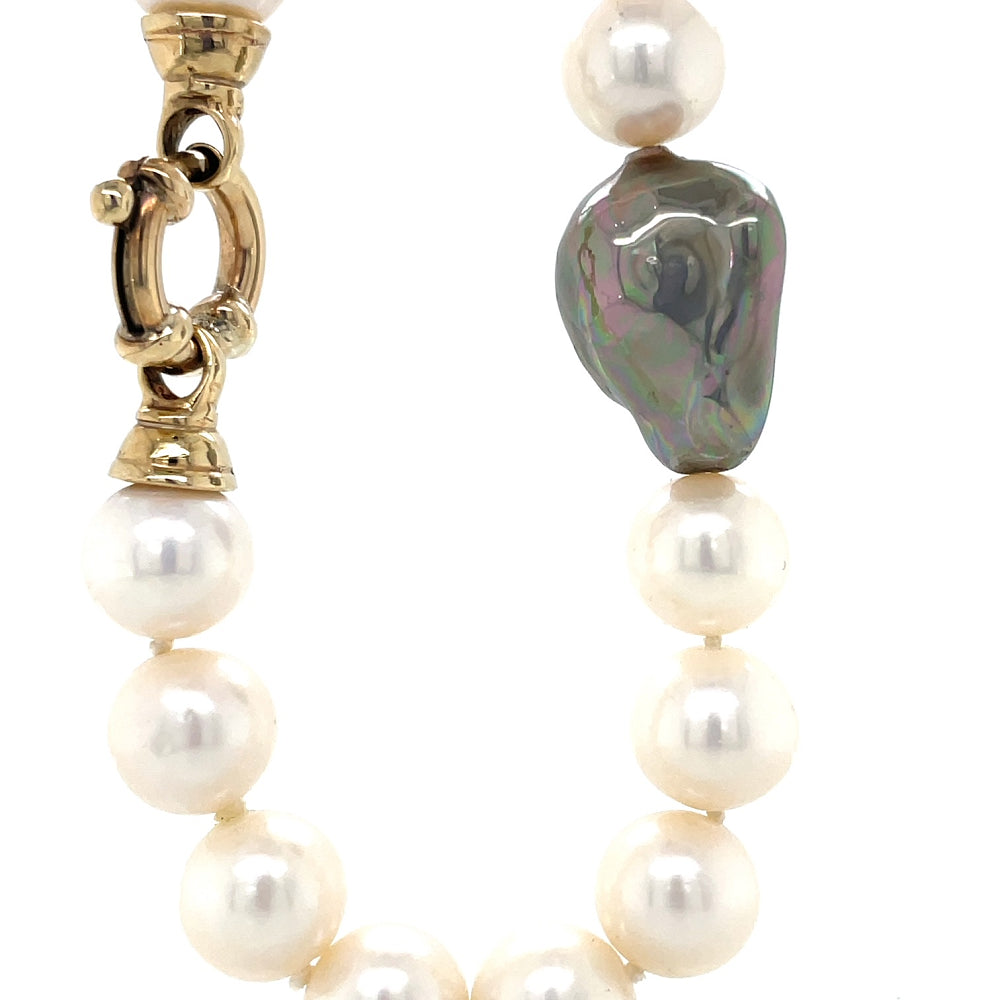 Single Strand 9K Yellow Gold White & Baroque Mashori FW Pearl Necklace